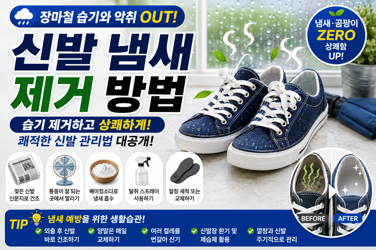 장마철 신발 냄새 제거 방법