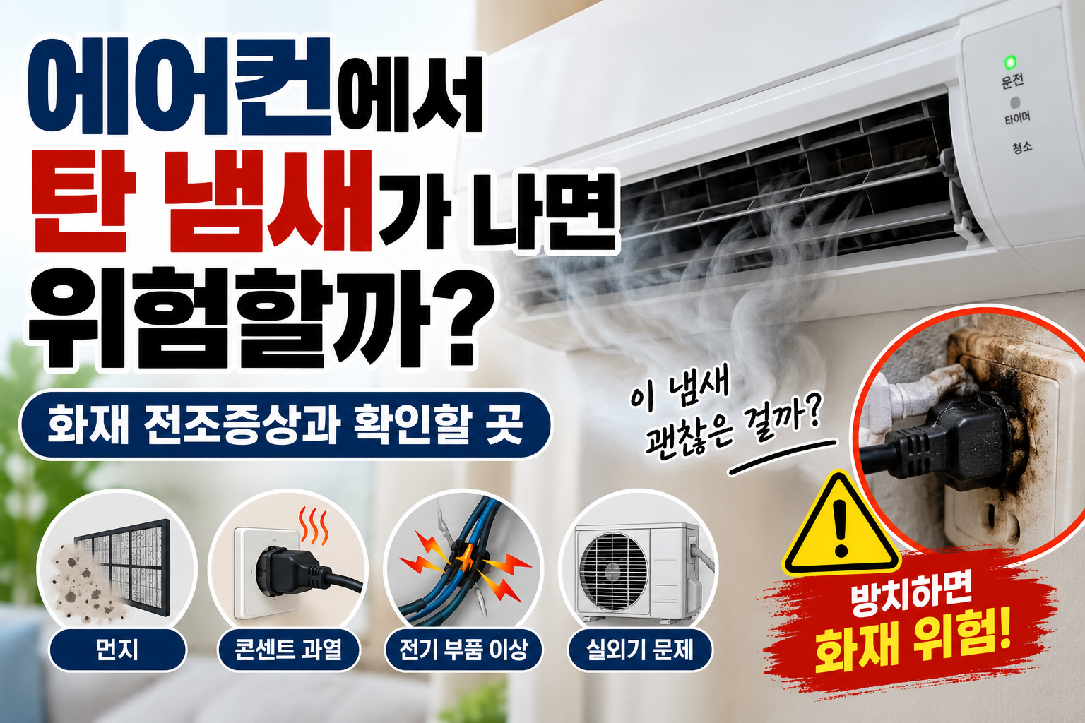 에어컨에서 탄 냄새가 나면 위험할까? 화재 전조증상과 확인할 곳